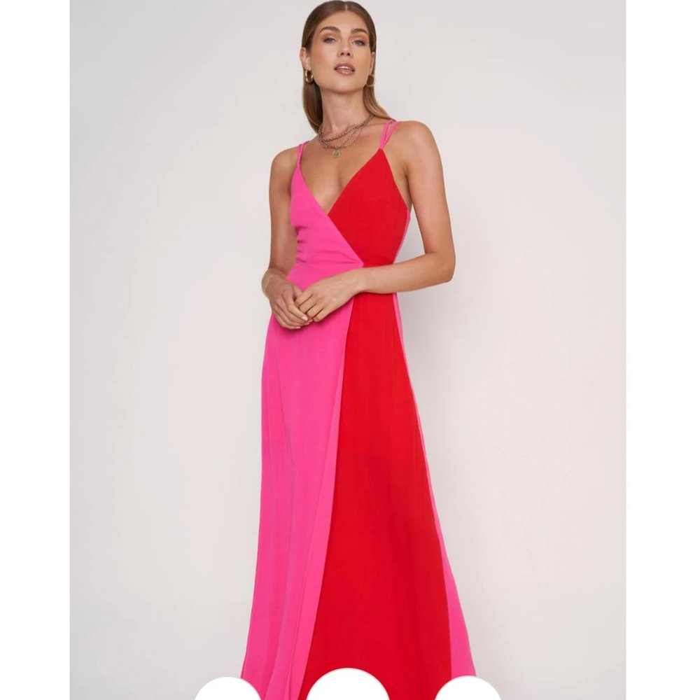Strappy Color Block Maxi dress, pink and red, Dee Elly, Small